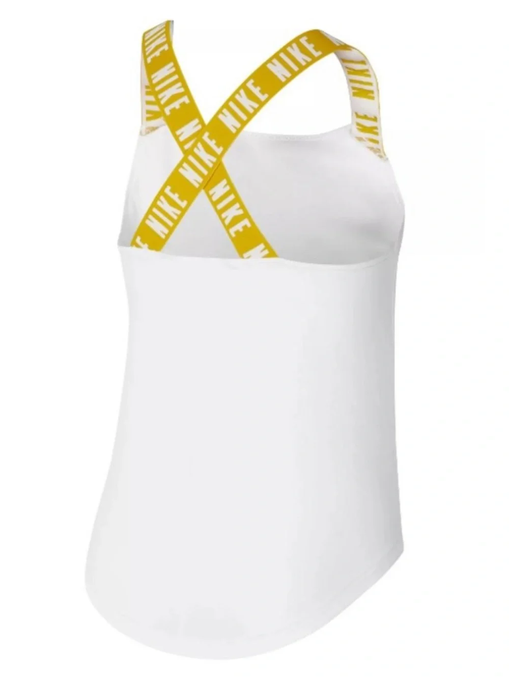 NWT Nike White Youth Dri Fit Tank Top with Yellow Logo and Branded Straps